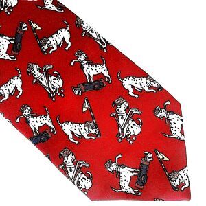 Bob and Chris Tie Golf Dog Dalmation Puppy Fireman USA Red Silk PGA Scotland PGA